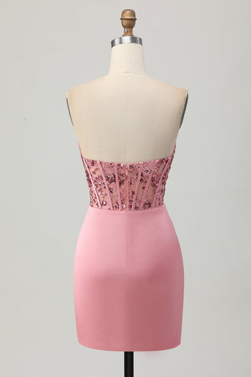 Strapless Colorete Corsé Lentejuelas Bodycon Vestido de Regreso a Casa